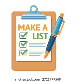 Make a List Checklist with Clipboard and Pen – Productivity and Planning Illustration