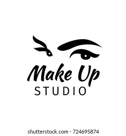 make up logo for beauty studio. make up logo for beauty artist.  make up of eyes. label of beauty artist or visage. glamour eyes  label