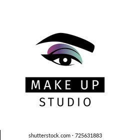 make up logo for beauty studio. make up logo for beauty artist.  make up of eyes. label of beauty artist or visage. glamour eyes  label