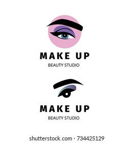 make up logo for beauty studio. make up logo for beauty artist.  make up of eyes. label of beauty artist or visage. glamour eyes  label