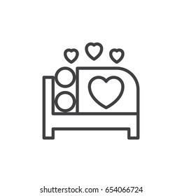 Make love in bed line icon, outline vector sign, linear style pictogram isolated on white. Sex symbol, logo illustration. Editable stroke. Pixel perfect