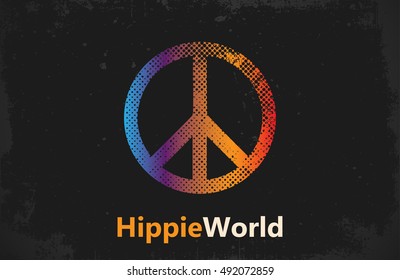 Make Love Not War - Hippie style. PEACE logo. Color hippie