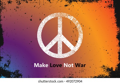 Make Love Not War - Hippie style. PEACE logo. Color hippie