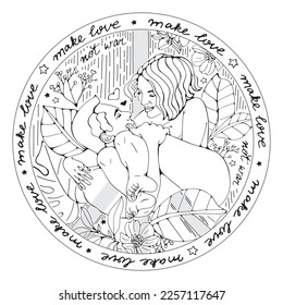 Make love not war illustration of a couple in vector