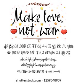 Make love, not war. Modern Calligraphy Vintage Handwritten vector Font for Lettering.Trendy Retro Calligraphy Script.