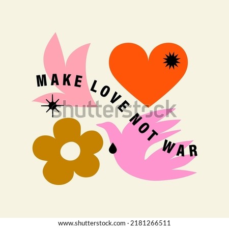 Make Love Not War quote, peace bird and heart with flower