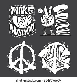 make love not war quotes in graffiti style set black and white vector