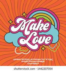 Make Love. Script Font In 1980s Style. Illustration Of 1980 Retro Flat Poster. 
