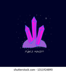 Make magic crystal card abstract dark sky inspiration graphic design typography element. Hand drawn postcard. Cute simple vector paper cutout collage style