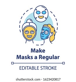 Make masks regular concept icon. Skincare, spa, cosmetology and dermatology, beauty procedure idea thin line illustration. Vector isolated outline RGB color drawing. Editable stroke