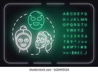 Make masks regular neon light concept icon. Skincare, spa, cosmetology, beauty procedure idea. Outer glowing sign with alphabet, numbers and symbols. Vector isolated RGB color illustration