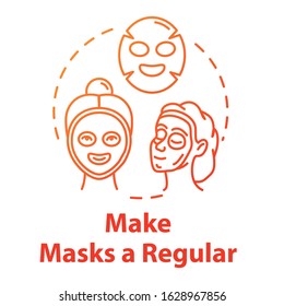 Make masks regular, skin moisturizing, beauty procedure concept icon. Face care, spa, cosmetology idea thin line illustration. Vector isolated outline RGB color drawing. Editable stroke