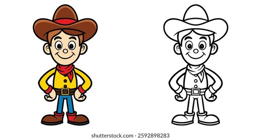 make me a cartoon cowboy with black outline on white background coloring book