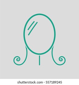 Make Up mirror icon. Gray background with green. Vector illustration.