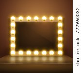 Make up mirror with light. Vector artist dressing room. Make-up mirror