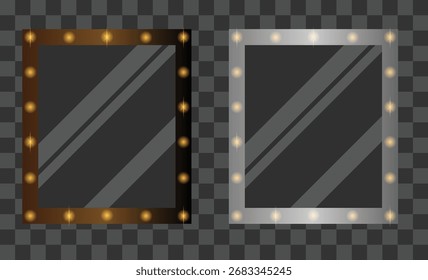 Make Up Mirror with Realistic Lights on Transparent Background. Beauty and body care, appearance concept vector art