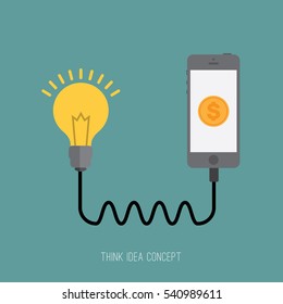 Make a money concept, Lightbulb with phone, Flat style vector illustration EPS 10.