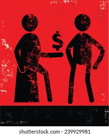 Make money concept,human resource design on red background,grunge vector