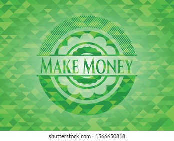 Make Money green emblem with triangle mosaic background. Vector Illustration. Detailed.