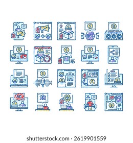 make money internet money online doodle icons set vector. business laptop, computer, earn profit, cash income, home ecommerce, digital media make money internet money online sketch hand drawn