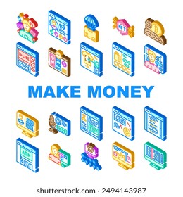 make money internet online job icons set vector. business computer, laptop income, finance mobile, digital technology make money internet online job isometric sign illustrations