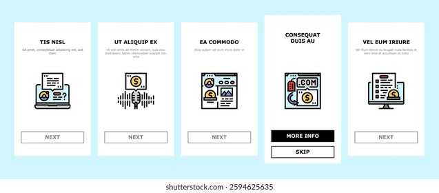 make money internet money online onboarding mobile vector business laptop, computer, earn profit, cash income, home ecommerce, digital media make money internet money online illustrations