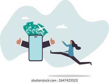 Ganhe dinheiro de aplicativo móvel, transferência bancária ou aplicativo de pagamento de smartphone, investimento ou mobile banking.character para design.