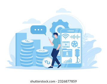 Make money with mobile trending concept flat illustration