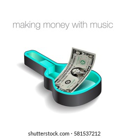 Make money with music is the theme of this graphic for print or web  