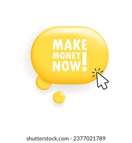 Haz dinero ahora botones. Plano, amarillo, cursor sobre el botón, hacer dinero ahora botón. Icono de vector