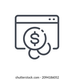 Make money on the Internet and Online payment line icon. Website with dollar coins vector outline sign.