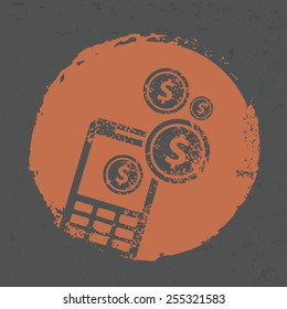 Make money on mobile design on grunge background, grunge vector