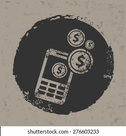 Make money on mobile design on grunge background, grunge vector