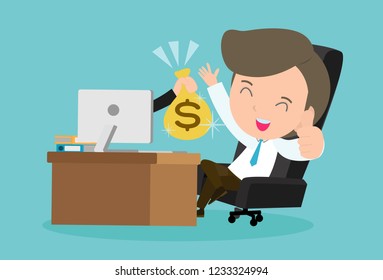 Make Money Online. Business Concept Vector Illustration. Happy Businessman Earn Money Online