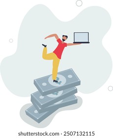 make money online with computer and internet concept.flat design with people.