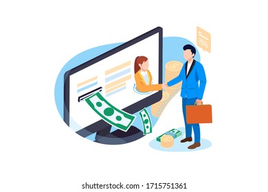 Make Money Online concept. Flat vector illustration isolated on white background.
