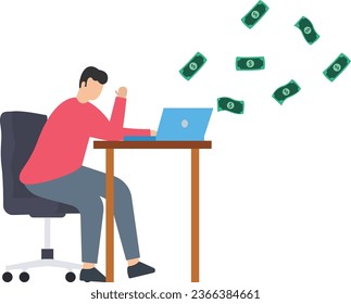 Make money online, Earning form online investment or computer crypto trading, affiliate marketing or e-commerce sales, Riding unicycle making money from laptop

