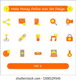 Make Money Online Icon Set Design Filled Outline Style