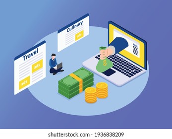 Make money online: Male blogger make money by writing travel and culinary article