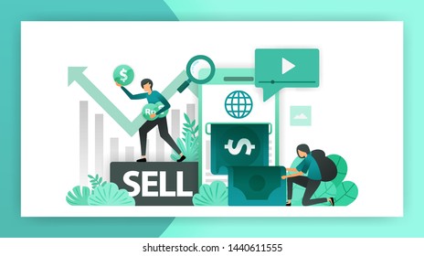 Make money online. Mobile banking increase profits in business, investment by selling shares and making a business. vector illustration concept for landing page ui web mobile app poster banner flyer