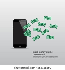 Make money online with mobile, Internet marketing concept.