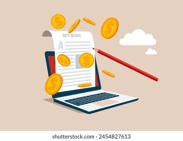 Gana dinero de contenido en línea, monetización, obtener ingresos o ganancias de Enlaces de Afiliadas. Ilustración vectorial plana
