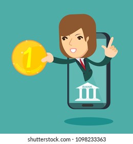 Make money online with smartphone concept. Flat stylish vector illustration