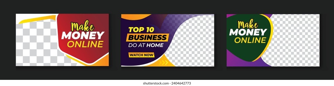 Make money online success business YouTube thumbnail eye-catching design with bold and colorful strong understanding and creative style Template collection Bundle vector