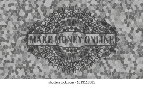 Make Money Online text inside grey stone wall emblem. Rock handsome background. Vector illustration. 