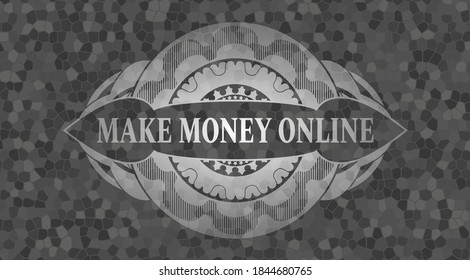 Haz dinero en línea con texto dentro de la placa de la pared de piedra gris. Un bonito fondo rockero. Ilustración vectorial. 