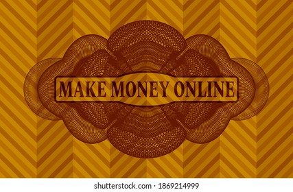 Hacer dinero en línea texto dentro de moneda lineal marca realista realista naranja. Fondo geométrico elegante. Ilustración. 