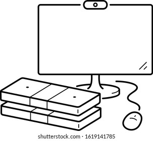 Make money online. Vector outline icon.