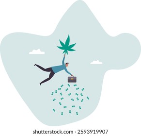 Make money and rich with marijuana CBD oil or cannabis business, invest and earn millions in cannabis stocks.business concept.flat character.