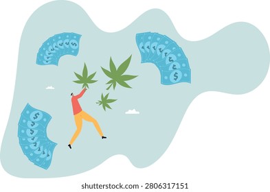 Make money and rich with marijuana CBD oil or cannabis business, human life and situation.vector illustration.